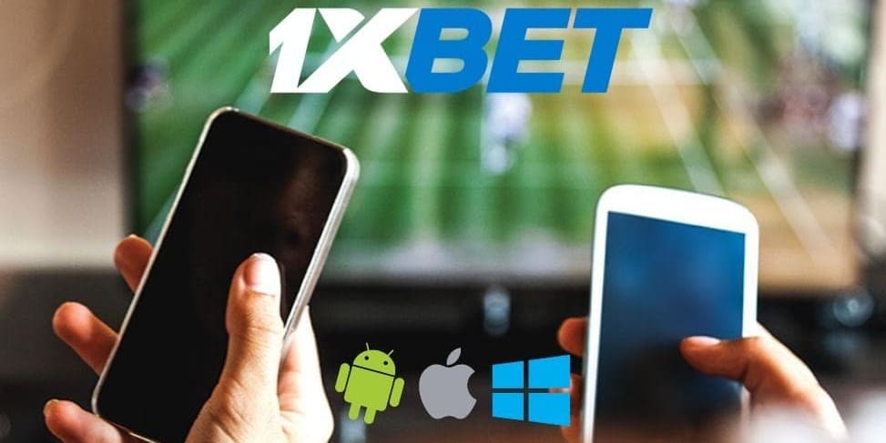 1xbet mobile logo and phones.