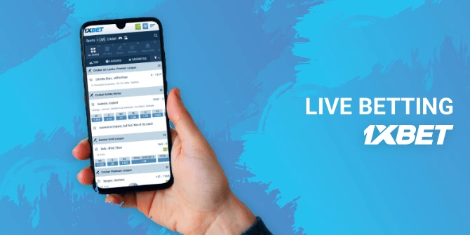 1xBet Live Betting image with mobile phone
